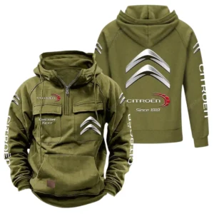 Classic Car Hoodie Tactical Quarter Zip, Hoodie Exclusive Logo For Classic Car Lovers - Army Green CAR96021425741-1