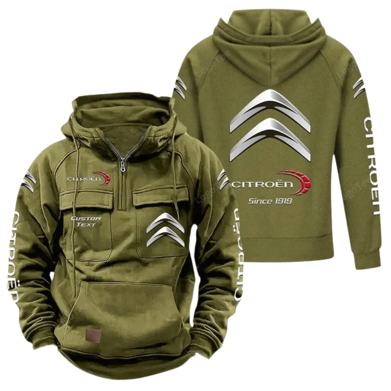 Classic Car Hoodie Tactical Quarter Zip, Hoodie Exclusive Logo For Classic Car Lovers - Army Green CAR96021425741-1