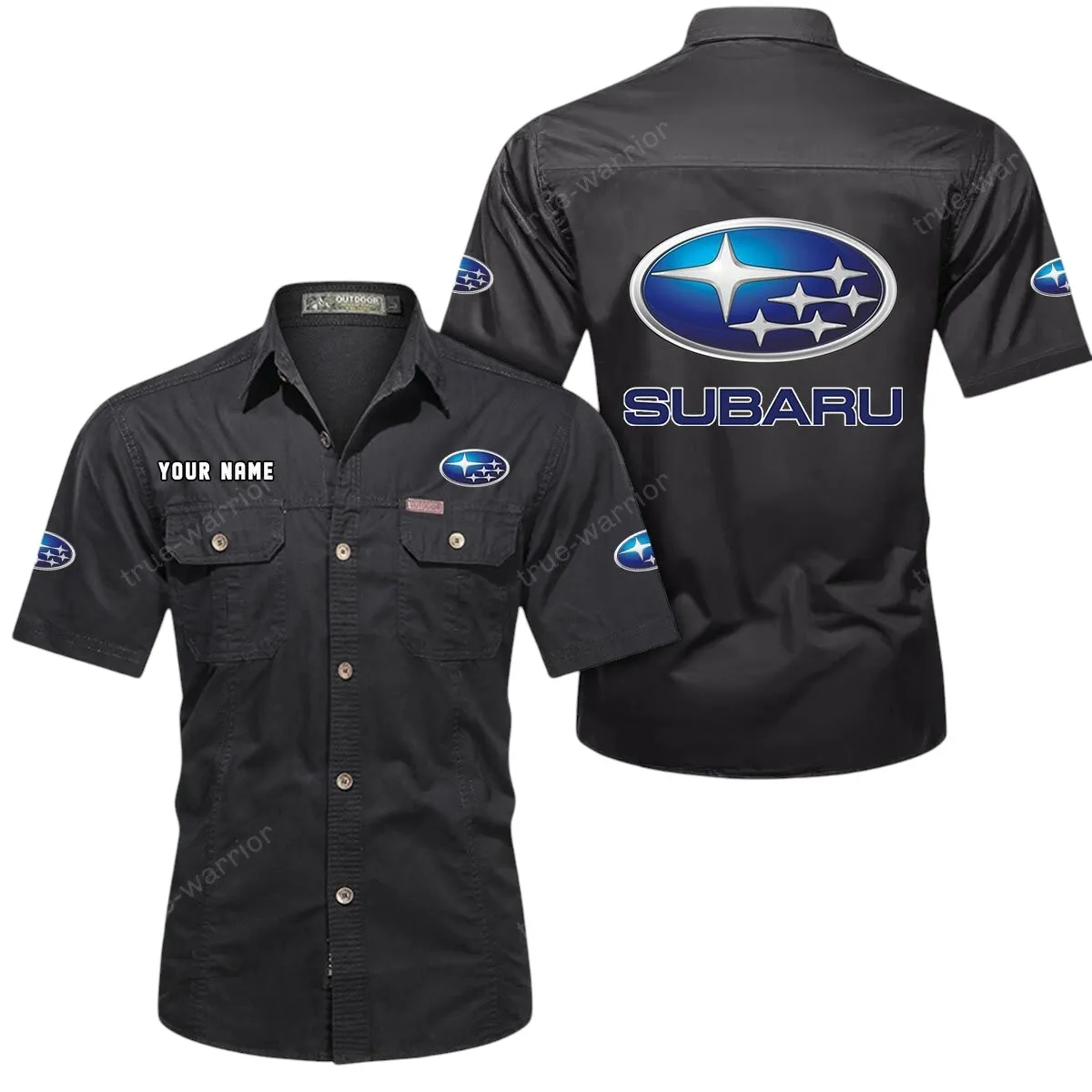 Classic Auto Lovers Gift Short Sleeved Shirt, Button Up Shirt Exclusive Logo For Car Owners CAR444052625828 - Black