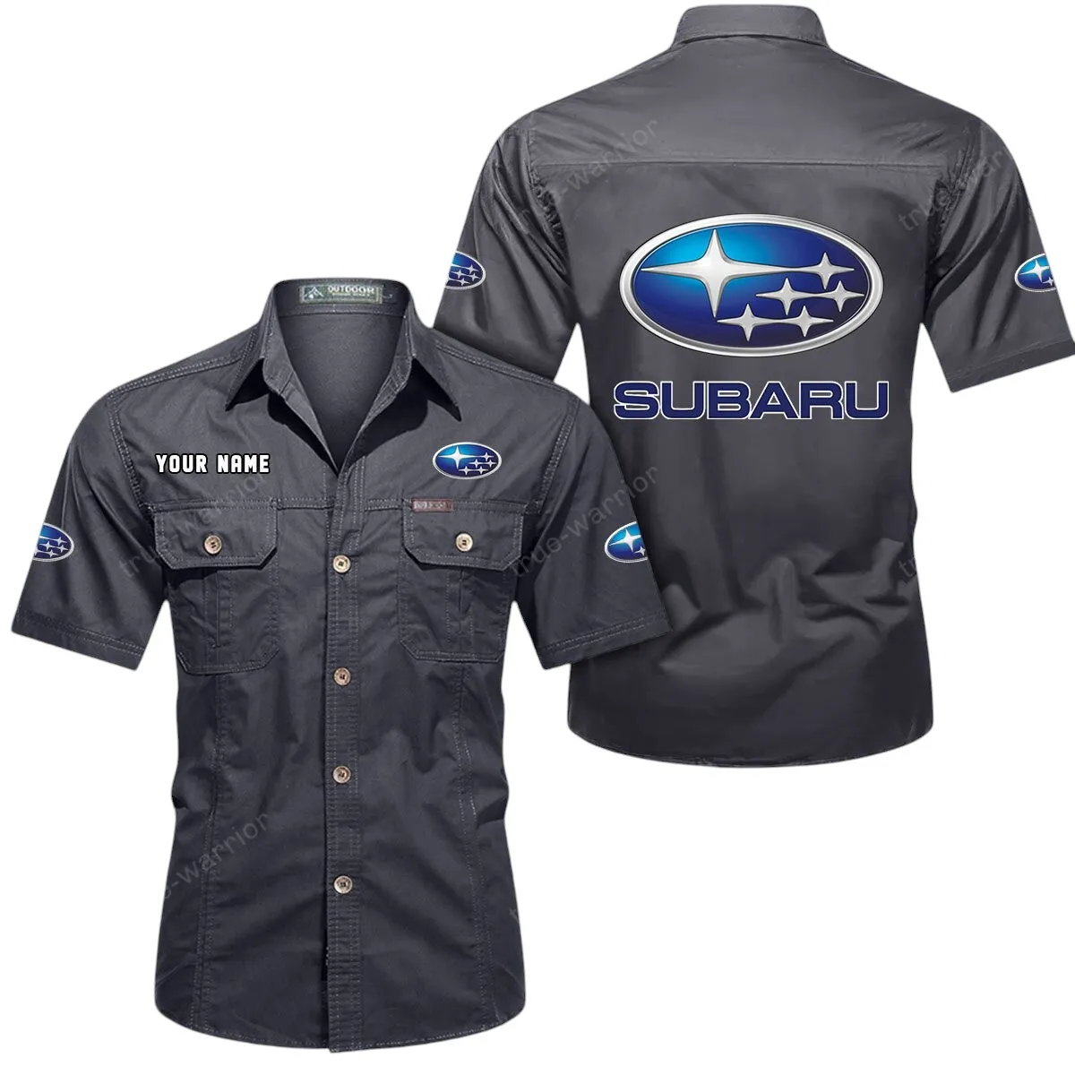 Classic Auto Lovers Gift Short Sleeved Shirt, Button Up Shirt Exclusive Logo For Car Owners CAR444052625828 - Gray