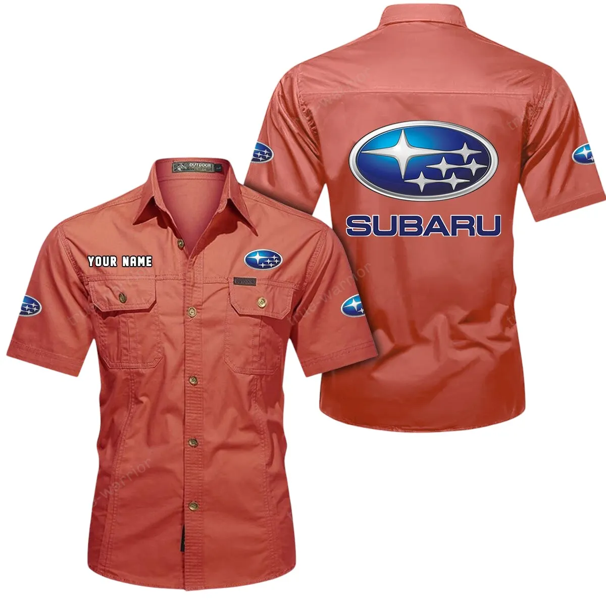 Classic Auto Lovers Gift Short Sleeved Shirt, Button Up Shirt Exclusive Logo For Car Owners CAR444052625828 - Red