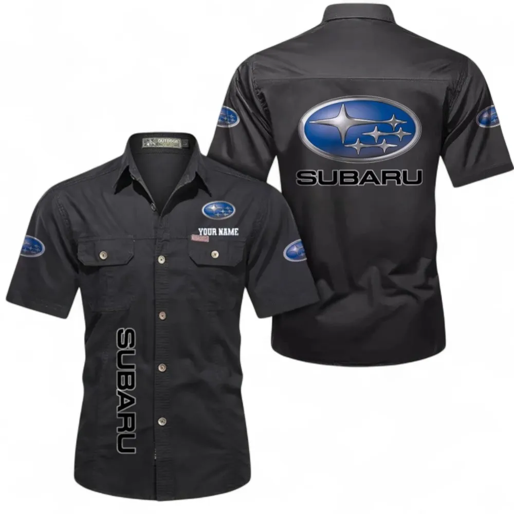 Classic Auto Short Sleeved Shirt, Button up Shirt Exclusive Logo For Car Owners, Custom Name CAR392072125804-Black