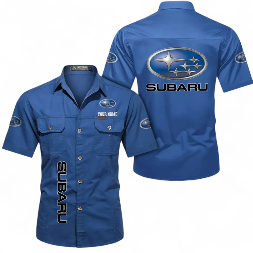 Classic Auto Short Sleeved Shirt, Button up Shirt Exclusive Logo For Car Owners, Custom Name CAR392072125804-Cowboy Blue