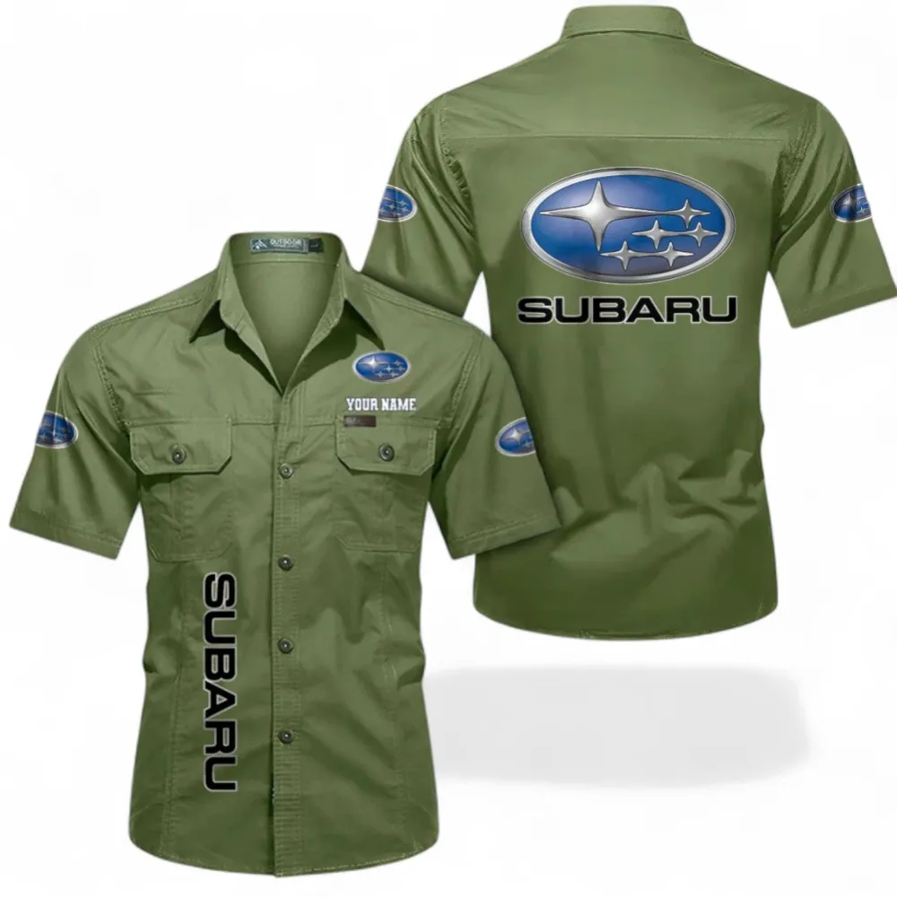 Classic Auto Short Sleeved Shirt, Button up Shirt Exclusive Logo For Car Owners, Custom Name CAR392072125804-Fruit Green