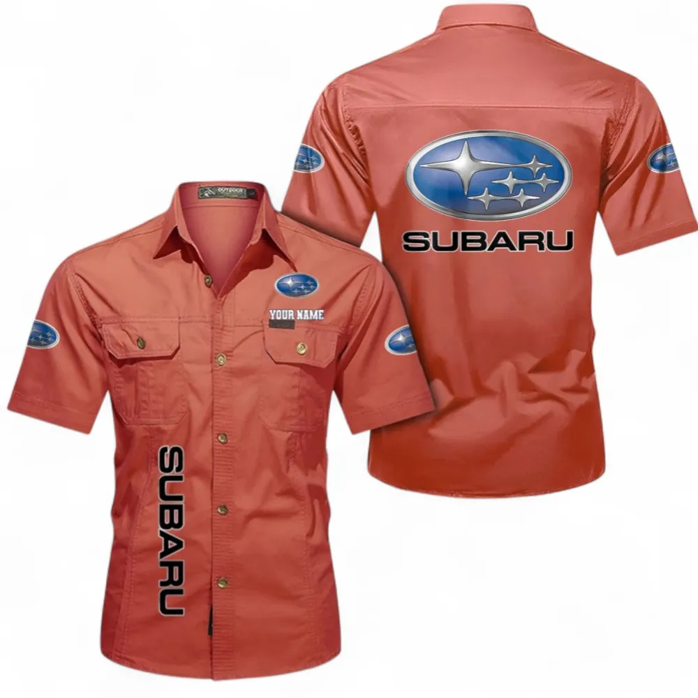 Classic Auto Short Sleeved Shirt, Button up Shirt Exclusive Logo For Car Owners, Custom Name CAR392072125804-Red