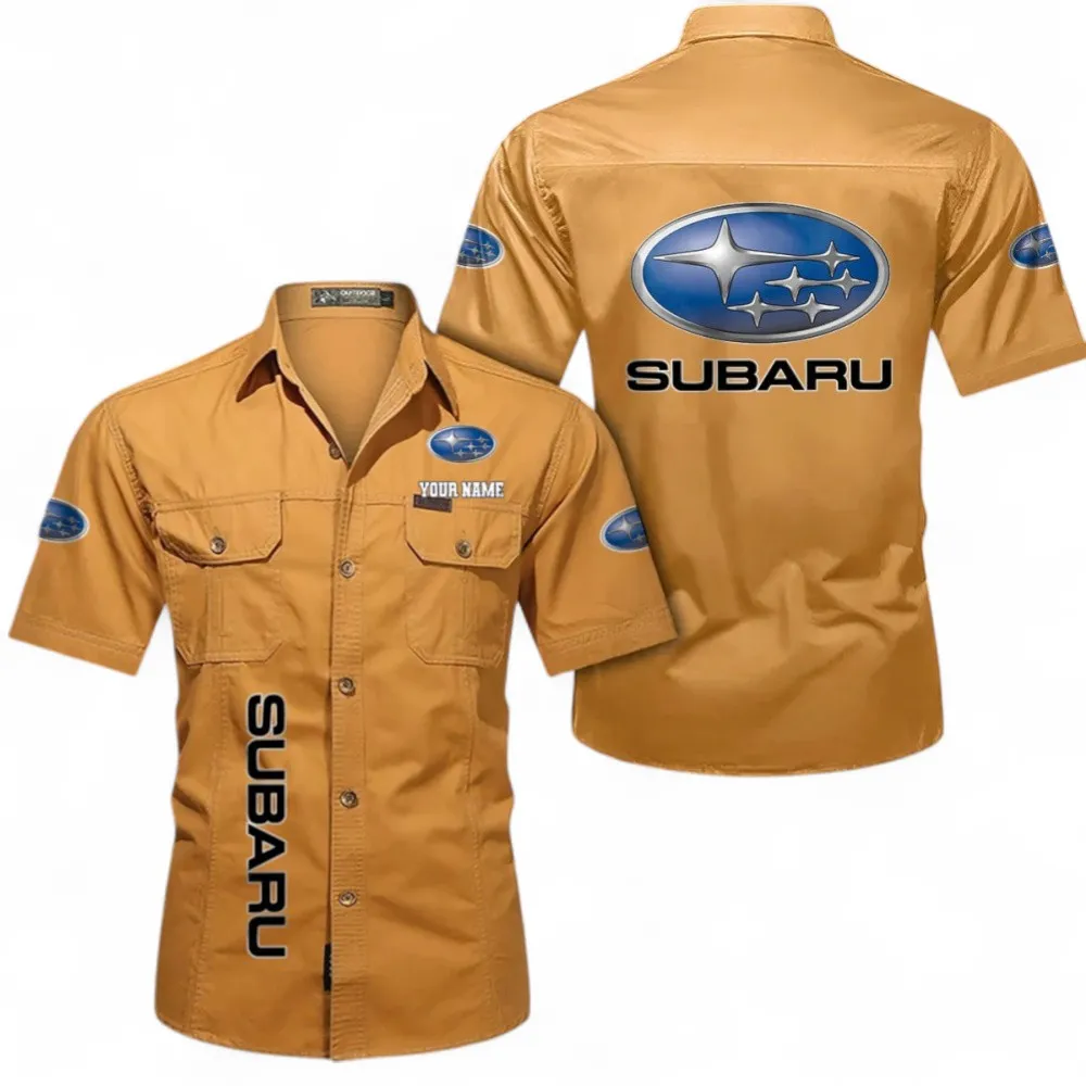 Classic Auto Short Sleeved Shirt, Button up Shirt Exclusive Logo For Car Owners, Custom Name CAR392072125804-Turmeric
