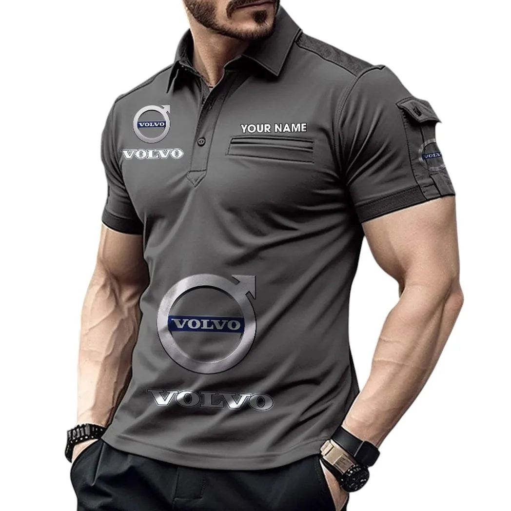 Classic Car Fans Gift Pocket Polo Shirt, Polo Shirt Exclusive Logo For Classic Car Fan, Custom Name CAR450051325396 - Gray