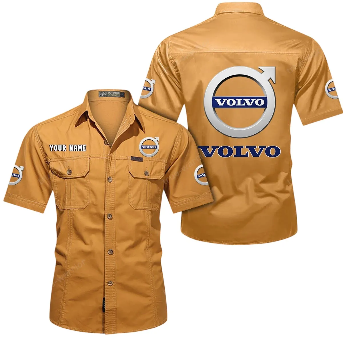 Classic Car Lovers Gift Short Sleeved Shirt, Button Up Shirt Exclusive Logo For Car Owners CAR444052625777 - Turmeric
