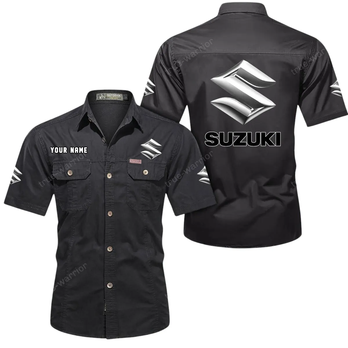 Classic Car Lovers Gift Short Sleeved Shirt, Button Up Shirt Exclusive Logo For Car Owners CAR444052625832 - Black