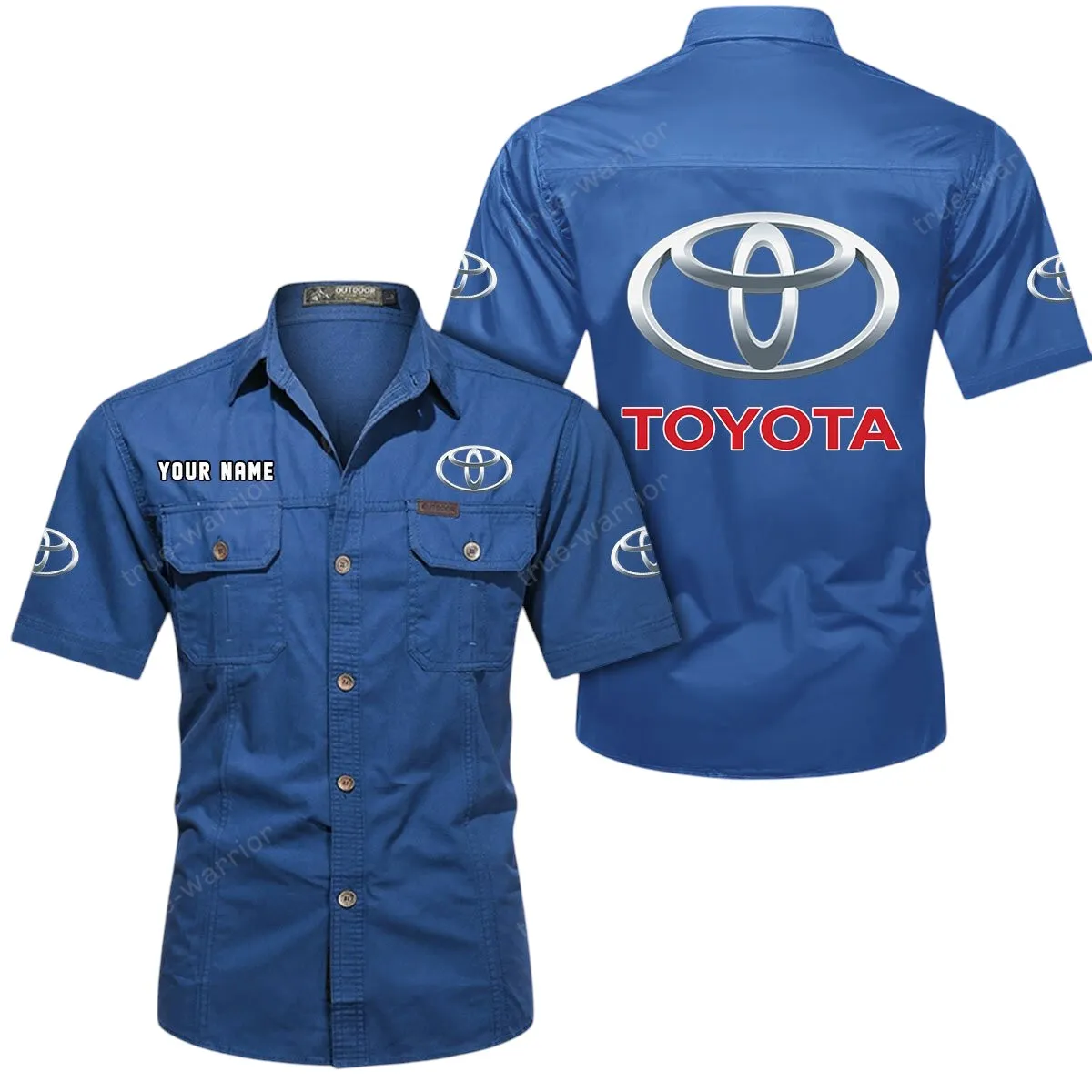 Classic Car Lovers Gift Short Sleeved Shirt, Button Up Shirt Exclusive Logo For Car Owners CAR444052625870 - Cowboy Blue