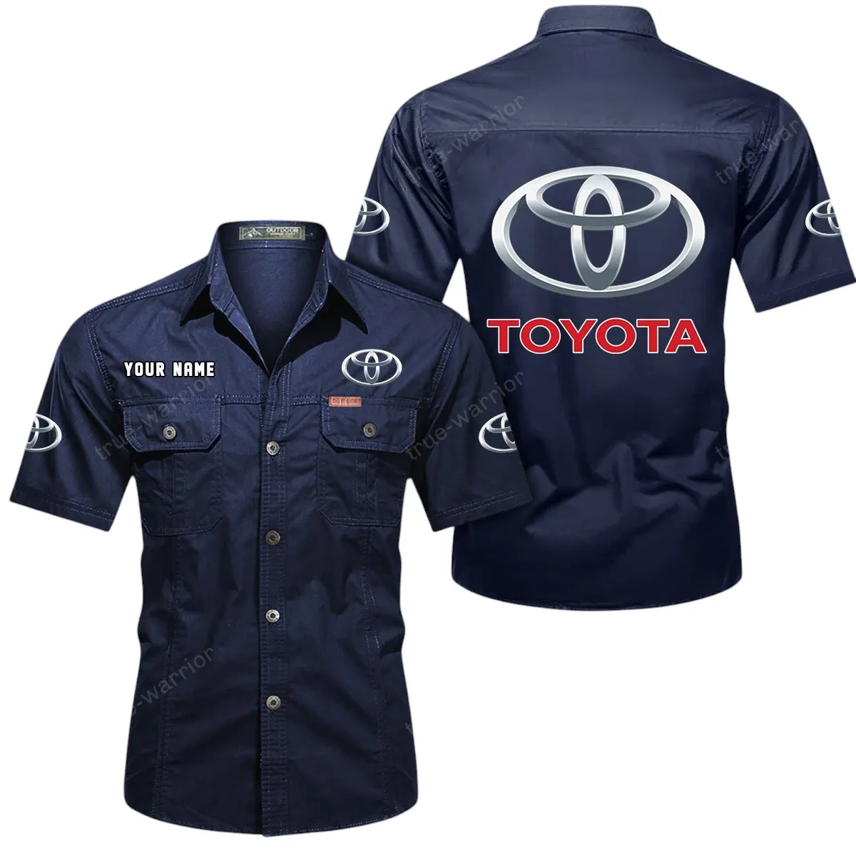 Classic Car Lovers Gift Short Sleeved Shirt, Button Up Shirt Exclusive Logo For Car Owners CAR444052625870 - Dark Blue
