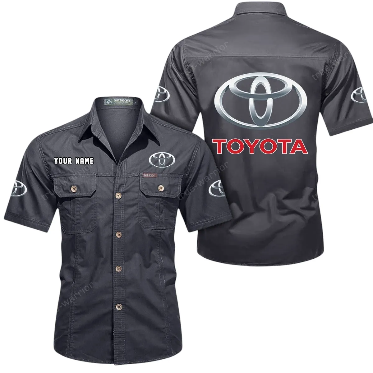 Classic Car Lovers Gift Short Sleeved Shirt, Button Up Shirt Exclusive Logo For Car Owners CAR444052625870 - Gray