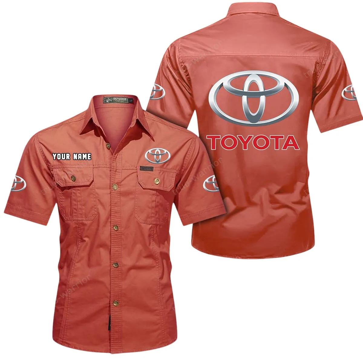 Classic Car Lovers Gift Short Sleeved Shirt, Button Up Shirt Exclusive Logo For Car Owners CAR444052625870 - Red