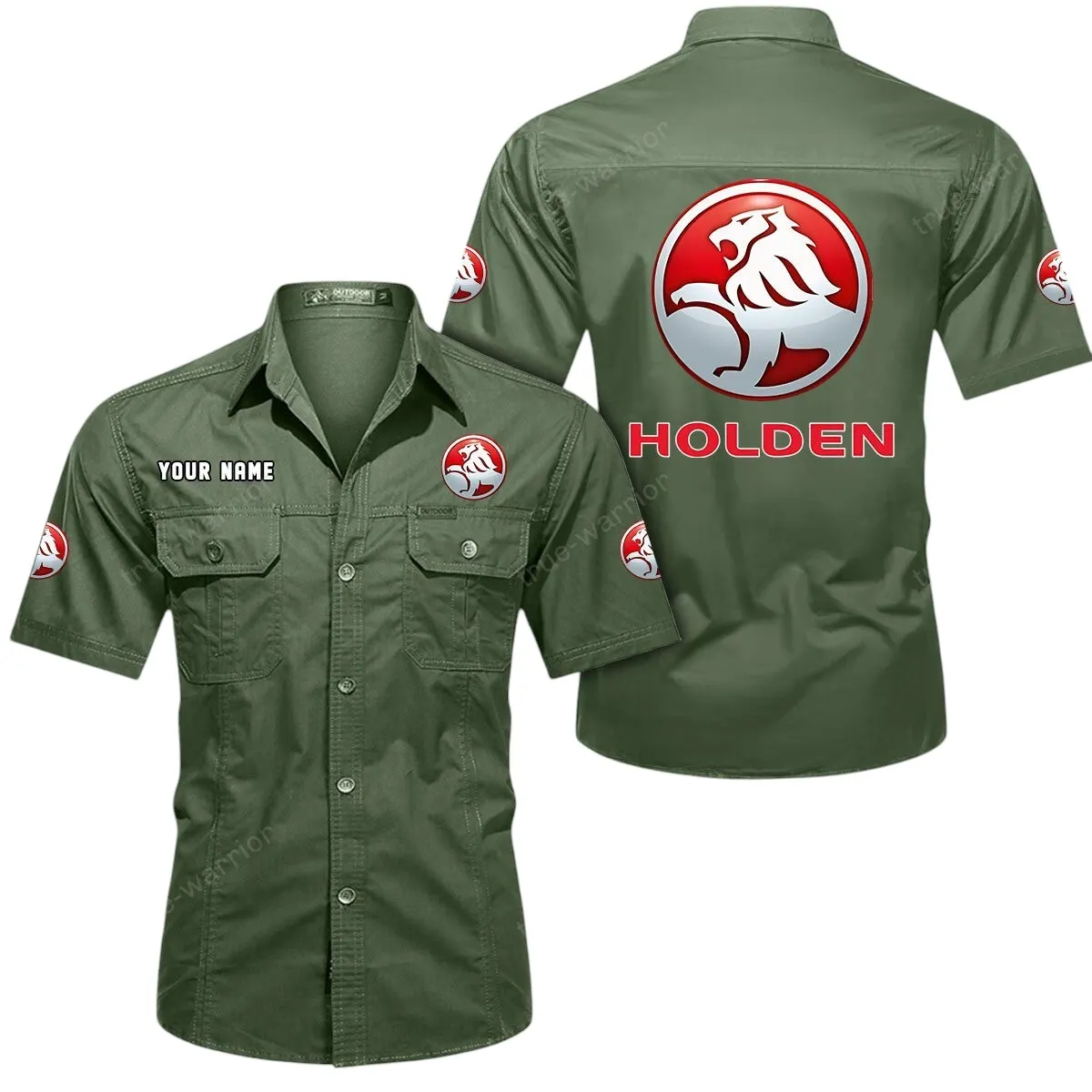 Classic Car Lovers Gift Short Sleeved Shirt, Button Up Shirt Exclusive Logo For Car Owners CAR444052625888 - Army Green
