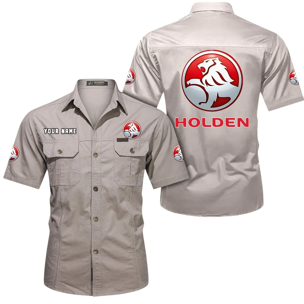 Classic Car Lovers Gift Short Sleeved Shirt, Button Up Shirt Exclusive Logo For Car Owners CAR444052625888 - Beige