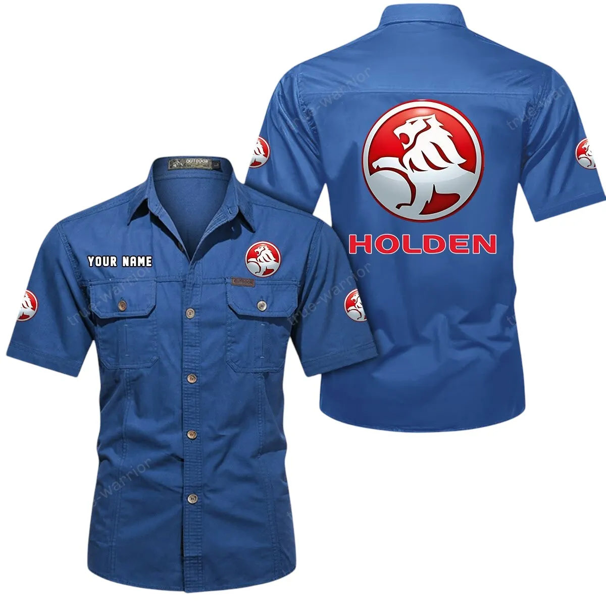 Classic Car Lovers Gift Short Sleeved Shirt, Button Up Shirt Exclusive Logo For Car Owners CAR444052625888 - Cowboy Blue