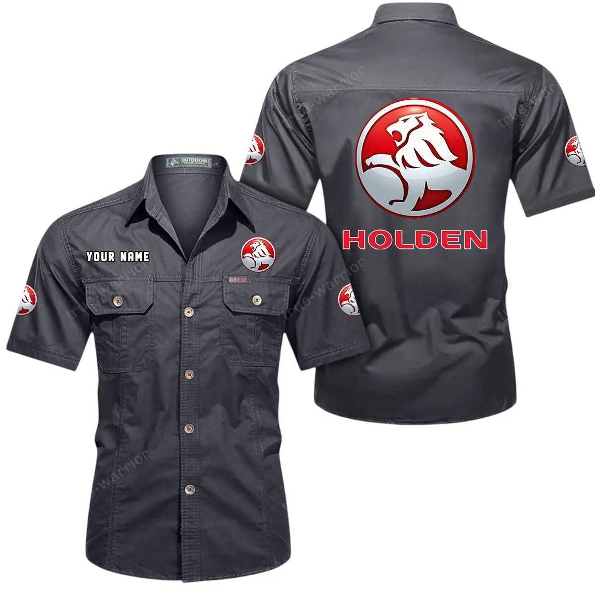 Classic Car Lovers Gift Short Sleeved Shirt, Button Up Shirt Exclusive Logo For Car Owners CAR444052625888 - Gray