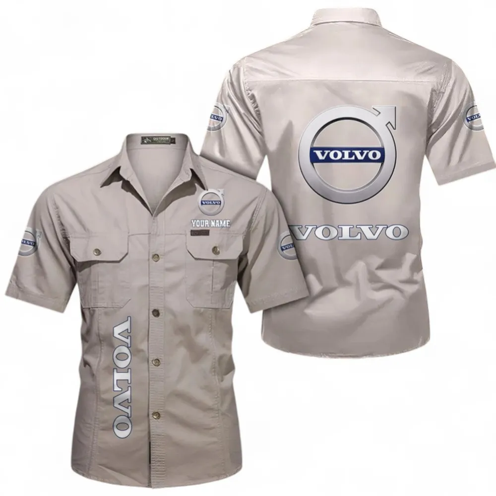 Classic Car Short Sleeved Shirt, Button up Shirt Exclusive Logo For Car Owners, Custom Name CAR392072125779-Beige