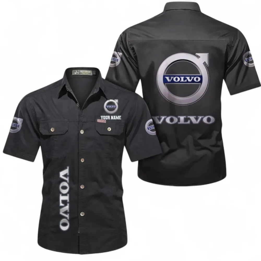 Classic Car Short Sleeved Shirt, Button up Shirt Exclusive Logo For Car Owners, Custom Name CAR392072125779-Black