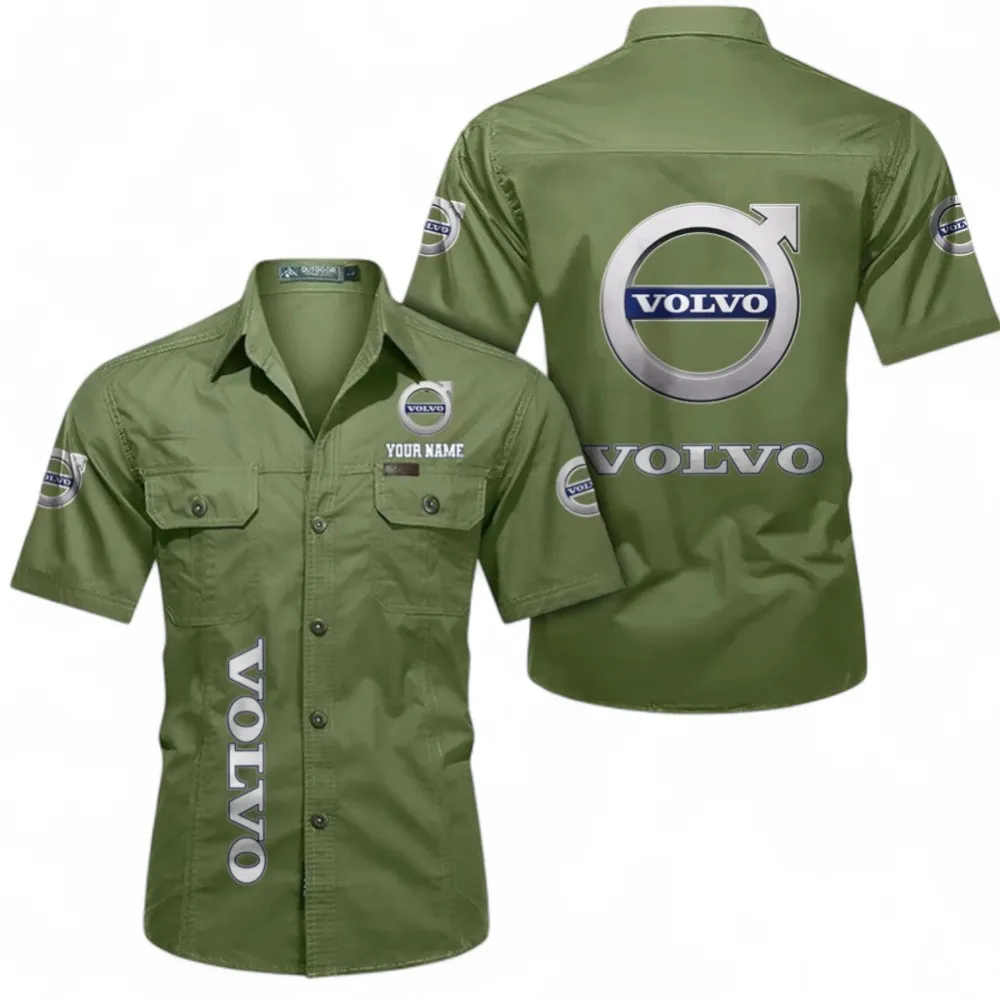Classic Car Short Sleeved Shirt, Button up Shirt Exclusive Logo For Car Owners, Custom Name CAR392072125779-Fruit Green
