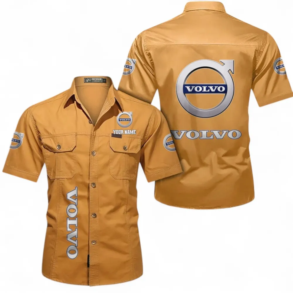 Classic Car Short Sleeved Shirt, Button up Shirt Exclusive Logo For Car Owners, Custom Name CAR392072125779-Turmeric