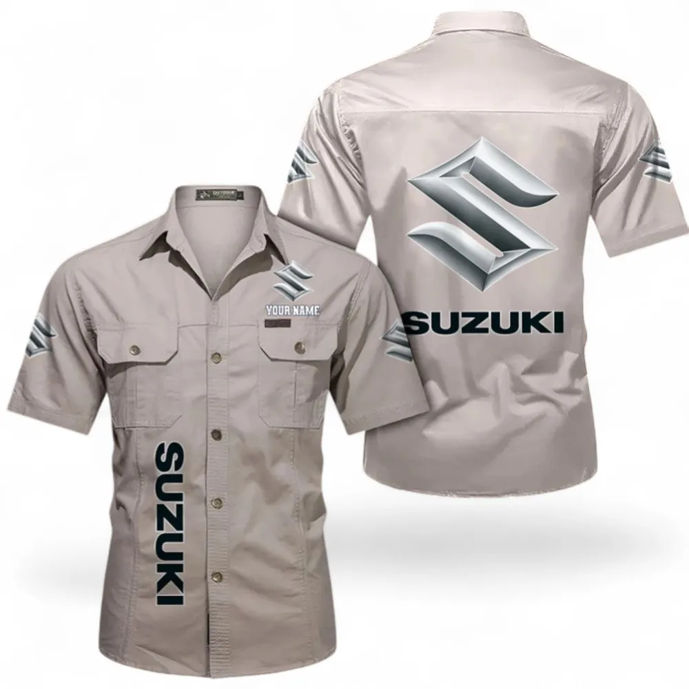 Classic Car Short Sleeved Shirt, Button up Shirt Exclusive Logo For Car Owners, Custom Name CAR392072125799-Beige