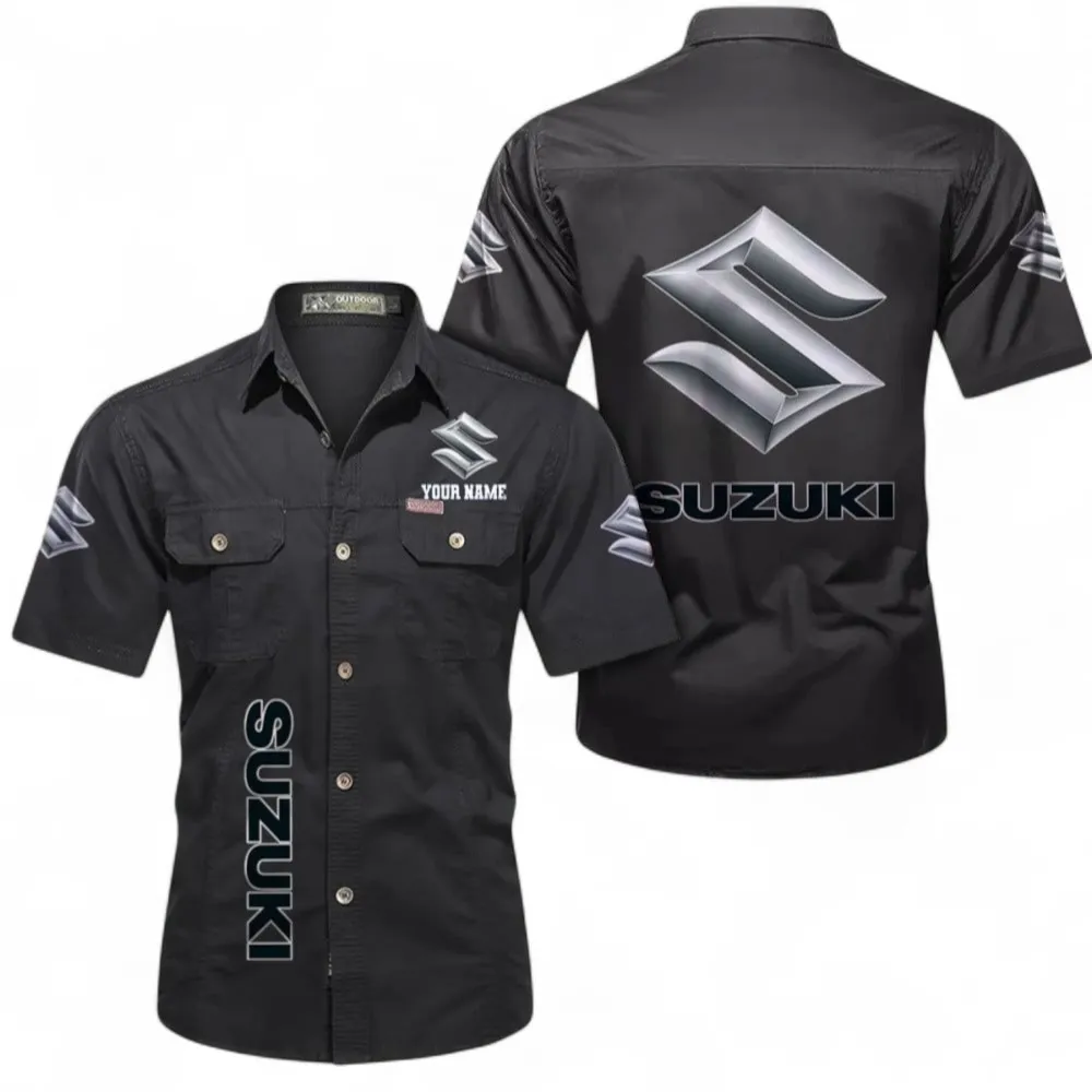 Classic Car Short Sleeved Shirt, Button up Shirt Exclusive Logo For Car Owners, Custom Name CAR392072125799-Black