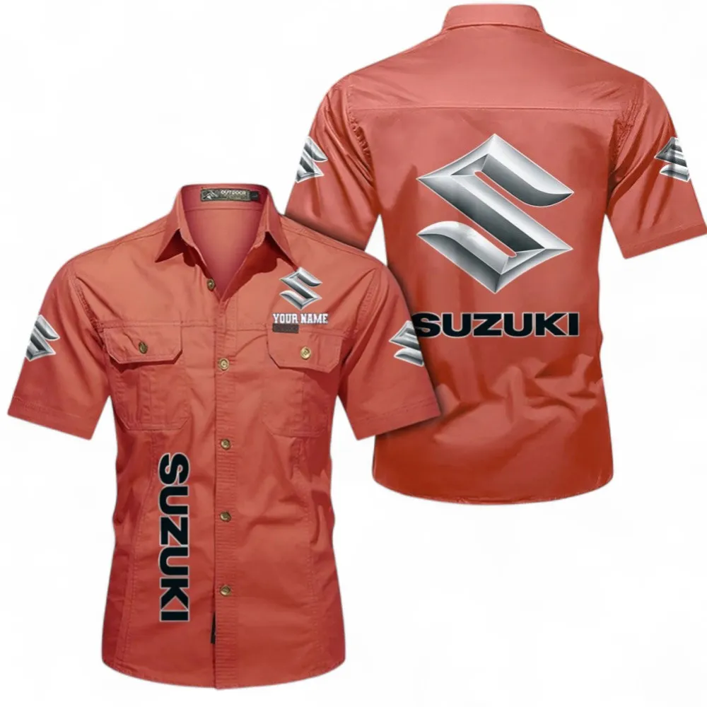 Classic Car Short Sleeved Shirt, Button up Shirt Exclusive Logo For Car Owners, Custom Name CAR392072125799-Red