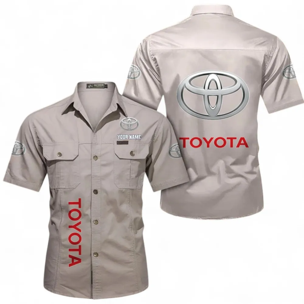 Classic Car Short Sleeved Shirt, Button up Shirt Exclusive Logo For Car Owners, Custom Name CAR392072125800-Beige