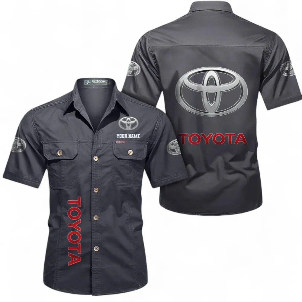 Classic Car Short Sleeved Shirt, Button up Shirt Exclusive Logo For Car Owners, Custom Name CAR392072125800-Gray