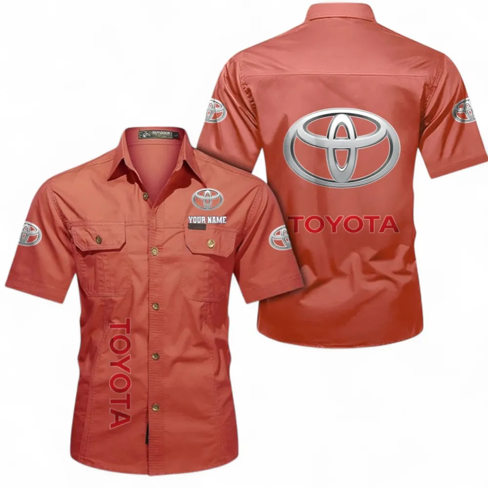 Classic Car Short Sleeved Shirt, Button up Shirt Exclusive Logo For Car Owners, Custom Name CAR392072125800-Red