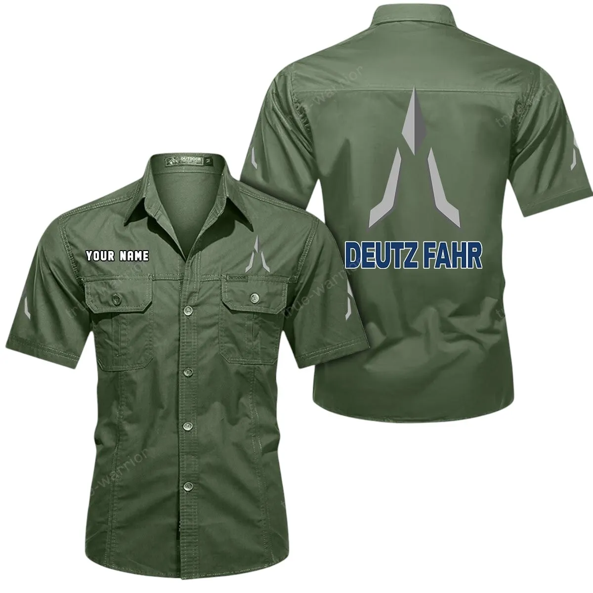 Classic Green Tractor Lovers Gift Short Sleeved Shirt, Button Up Shirt Exclusive Logo For Car Owners CAR444052625943 - Army Green