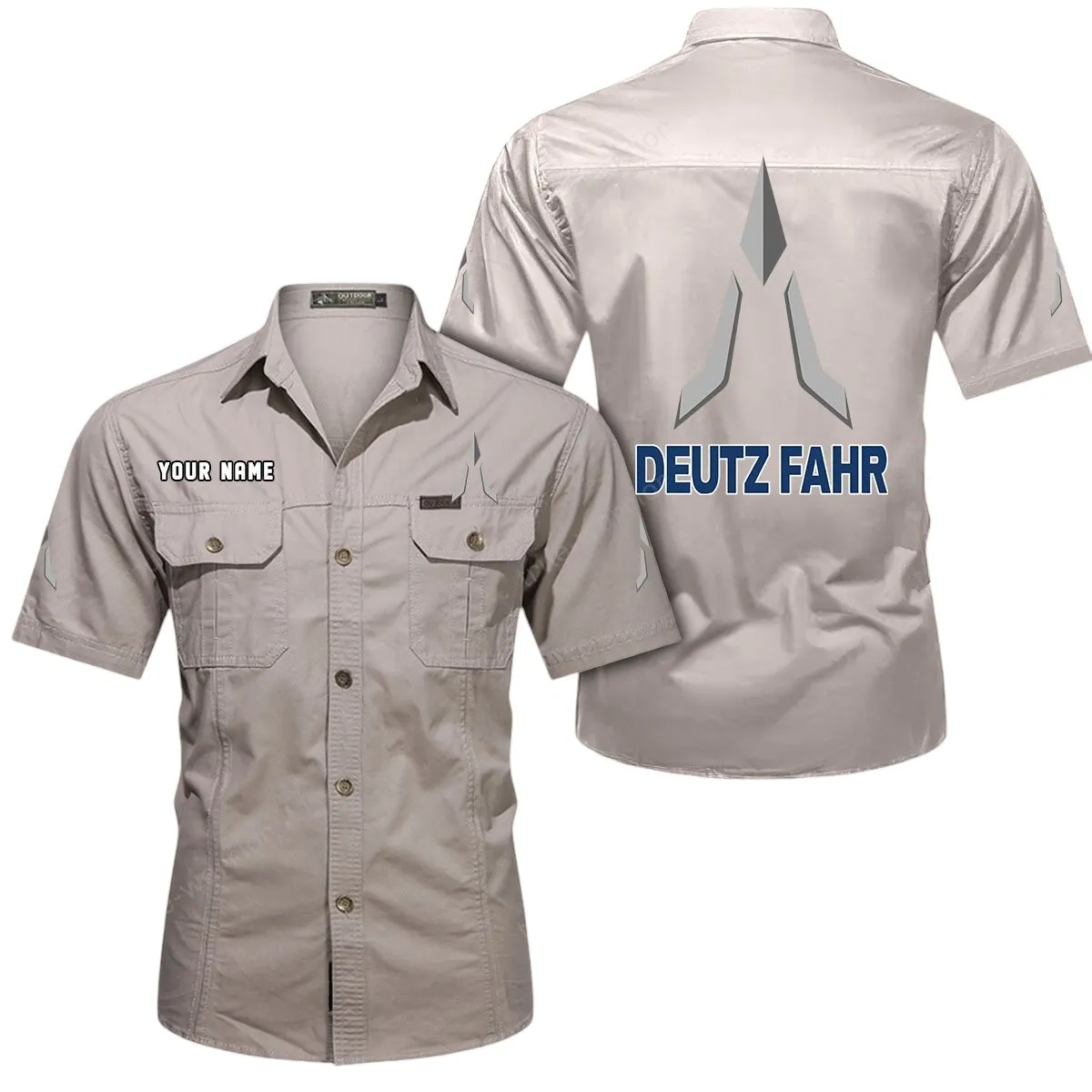 Classic Green Tractor Lovers Gift Short Sleeved Shirt, Button Up Shirt Exclusive Logo For Car Owners CAR444052625943 - Beige