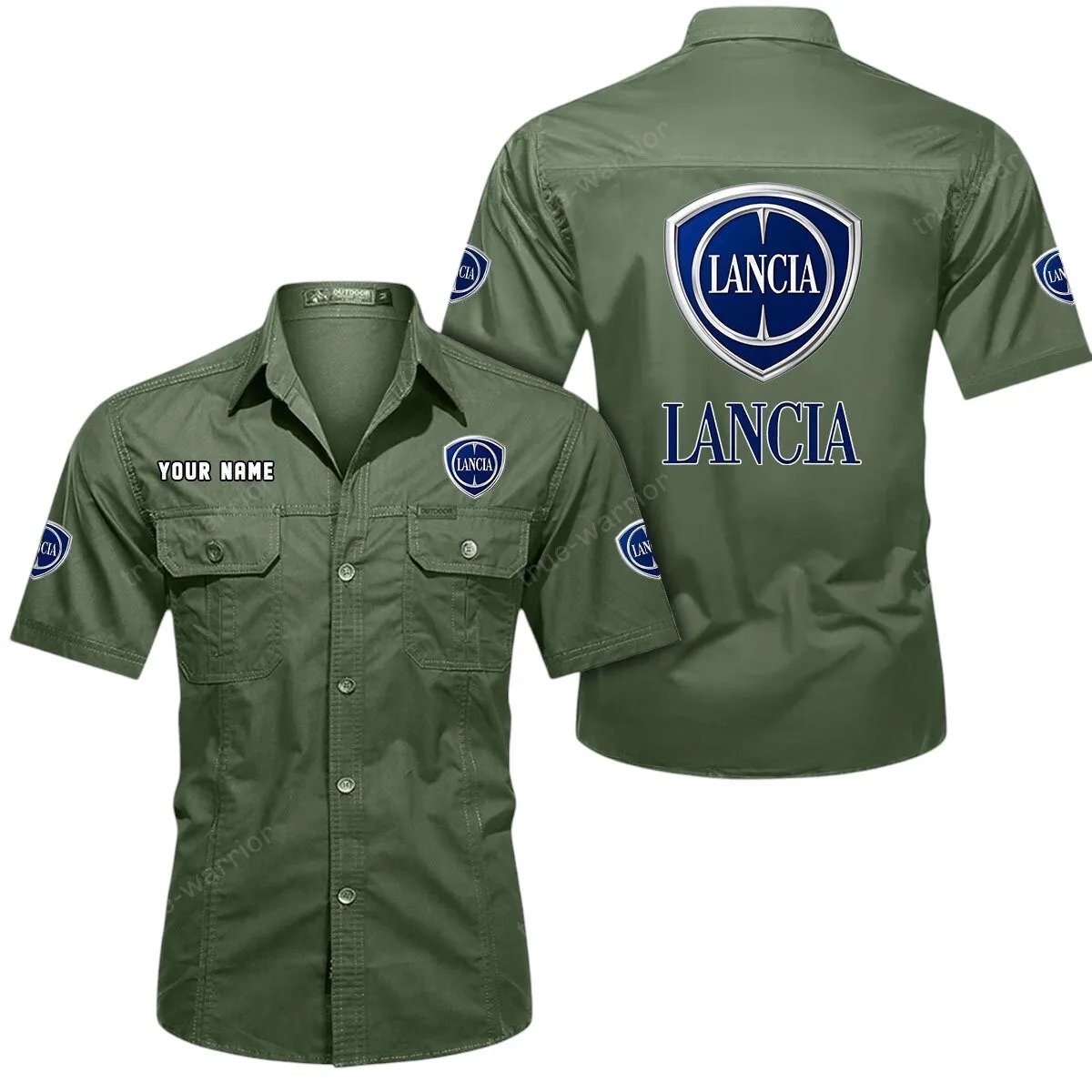 Classic Sedan Lovers Gift Short Sleeved Shirt, Button Up Shirt Exclusive Logo For Car Owners CAR444052625963 - Army Green