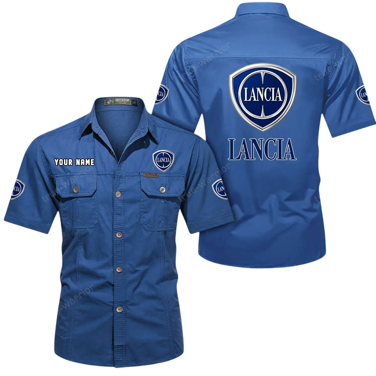 Classic Sedan Lovers Gift Short Sleeved Shirt, Button Up Shirt Exclusive Logo For Car Owners CAR444052625963 - Cowboy Blue