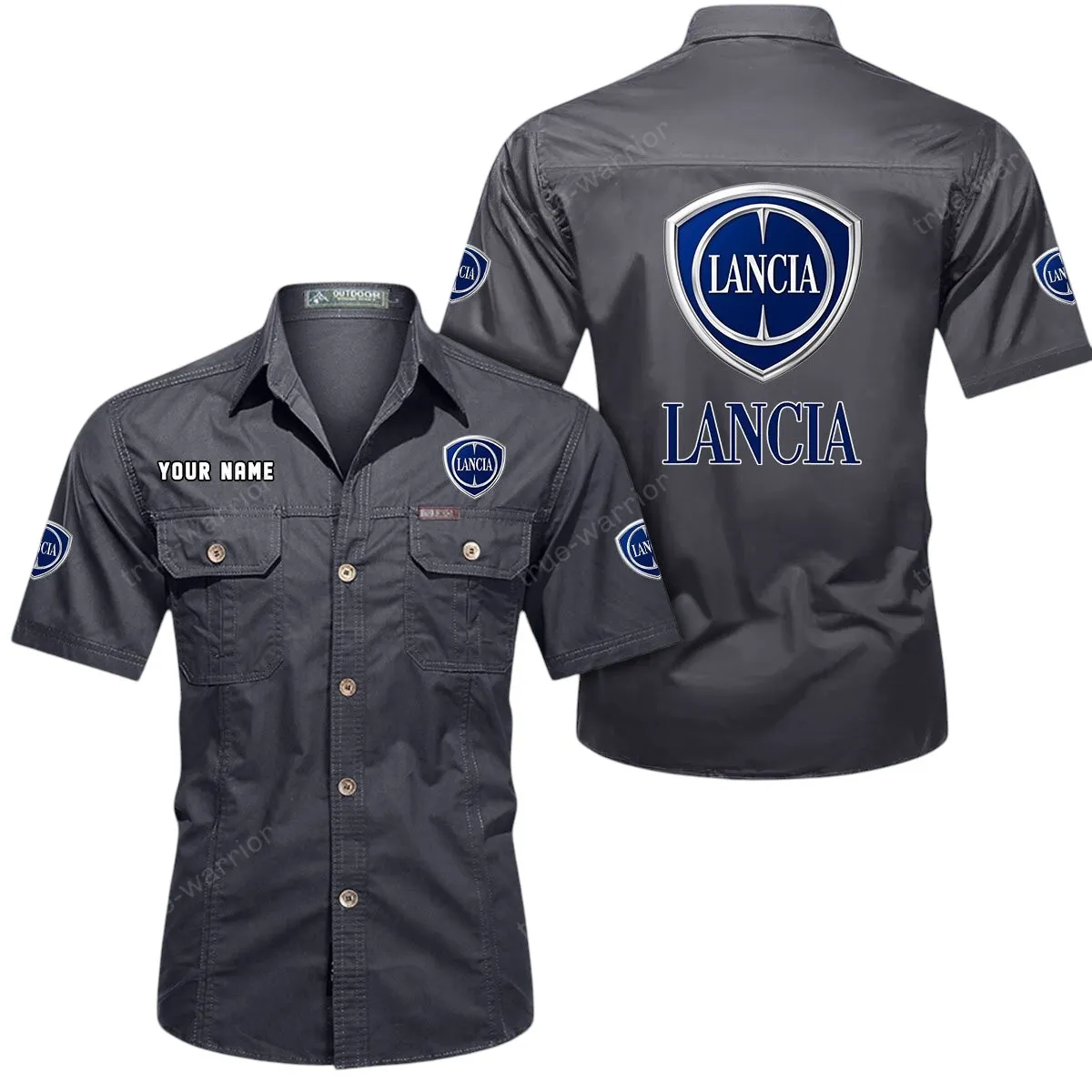 Classic Sedan Lovers Gift Short Sleeved Shirt, Button Up Shirt Exclusive Logo For Car Owners CAR444052625963 - Gray