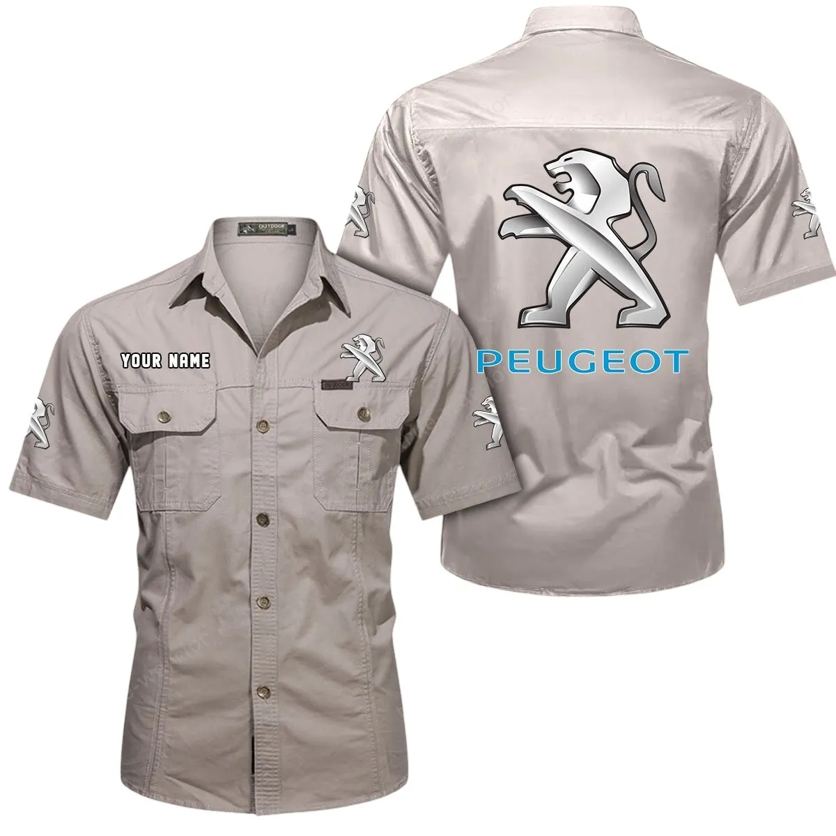 Compact Ride Lovers Gift Short Sleeved Shirt, Button Up Shirt Exclusive Logo For Car Owners CAR444052625802 - Beige