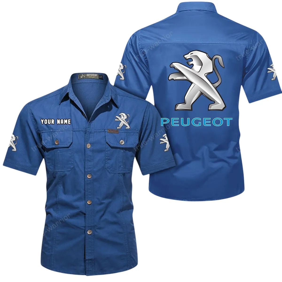 Compact Ride Lovers Gift Short Sleeved Shirt, Button Up Shirt Exclusive Logo For Car Owners CAR444052625802 - Cowboy Blue