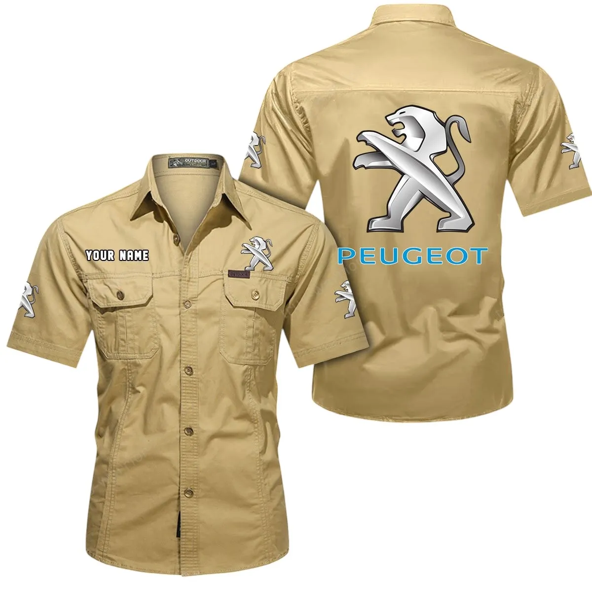 Compact Ride Lovers Gift Short Sleeved Shirt, Button Up Shirt Exclusive Logo For Car Owners CAR444052625802 - Khaki