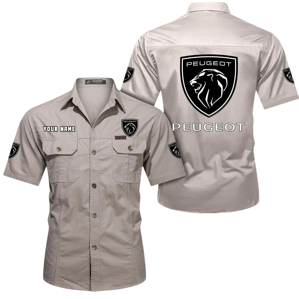 Compact Ride Lovers Gift Short Sleeved Shirt, Button Up Shirt Exclusive Logo For Car Owners CAR444052625833 - Beige
