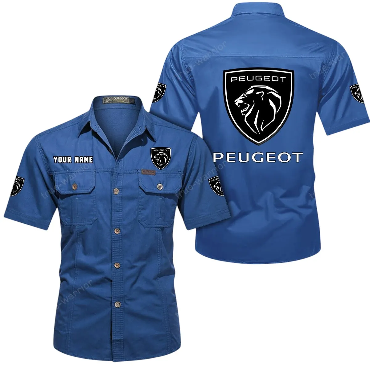 Compact Ride Lovers Gift Short Sleeved Shirt, Button Up Shirt Exclusive Logo For Car Owners CAR444052625833 - Cowboy Blue
