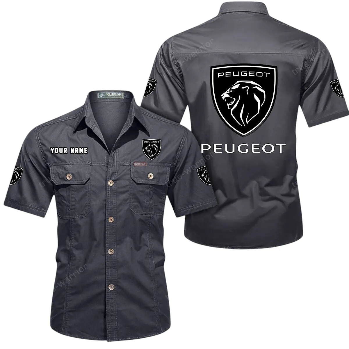 Compact Ride Lovers Gift Short Sleeved Shirt, Button Up Shirt Exclusive Logo For Car Owners CAR444052625833 - Gray