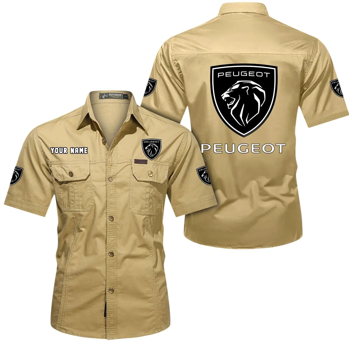 Compact Ride Lovers Gift Short Sleeved Shirt, Button Up Shirt Exclusive Logo For Car Owners CAR444052625833 - Khaki