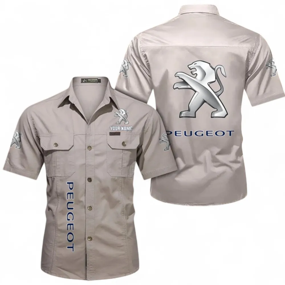 Compact Ride Short Sleeved Shirt, Button up Shirt Exclusive Logo For Car Owners, Custom Name CAR392072125802-Beige
