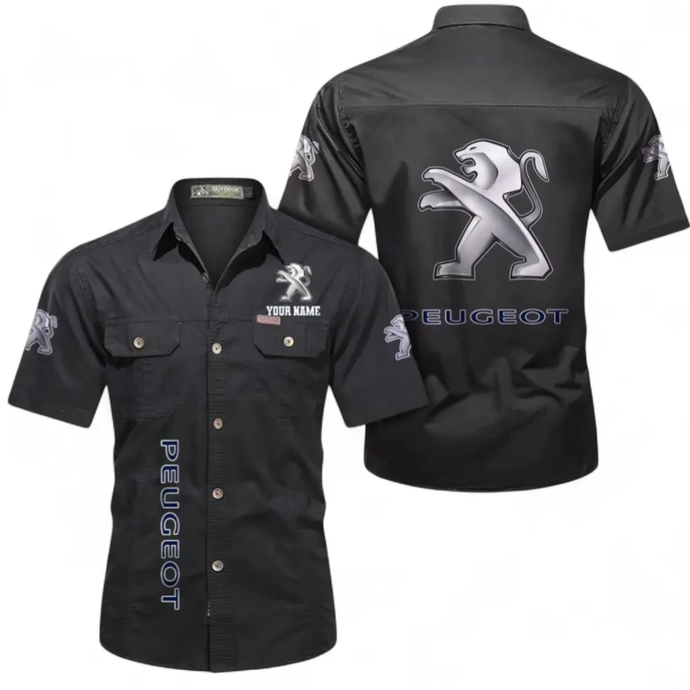 Compact Ride Short Sleeved Shirt, Button up Shirt Exclusive Logo For Car Owners, Custom Name CAR392072125802-Black
