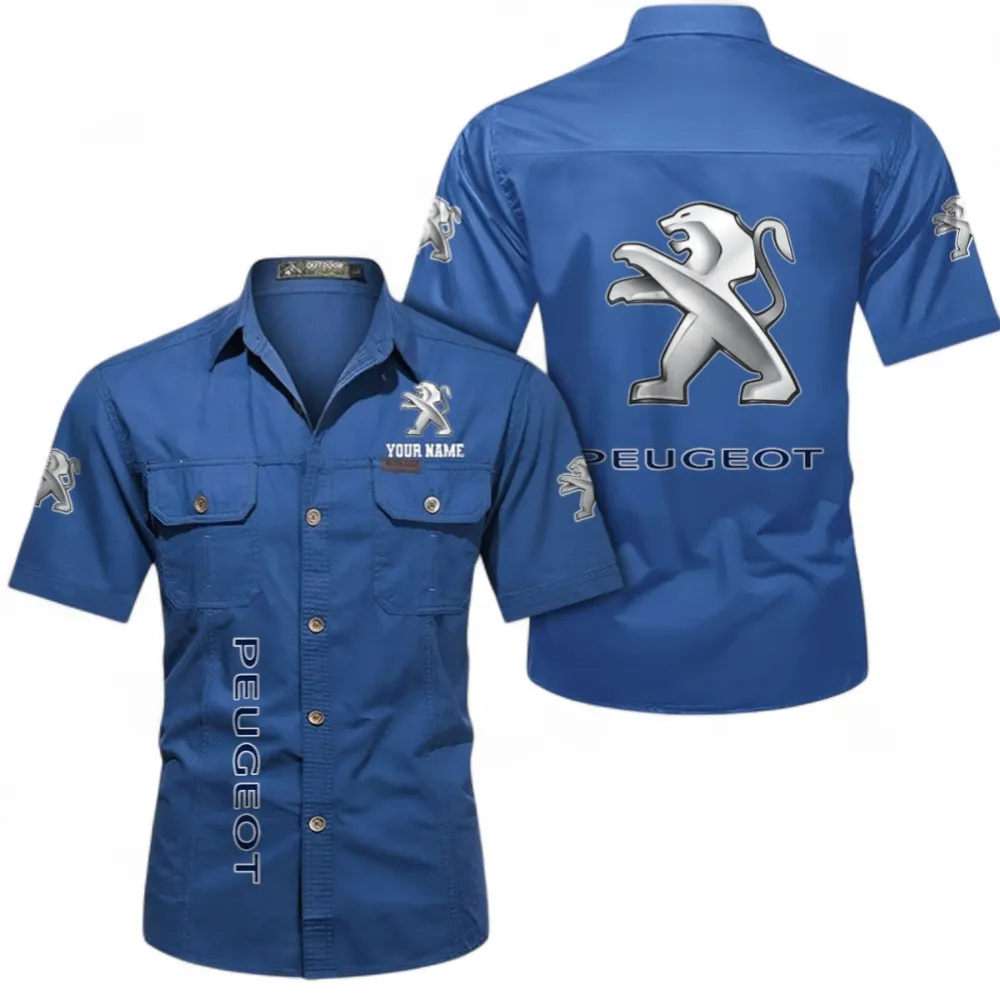 Compact Ride Short Sleeved Shirt, Button up Shirt Exclusive Logo For Car Owners, Custom Name CAR392072125802-Cowboy Blue