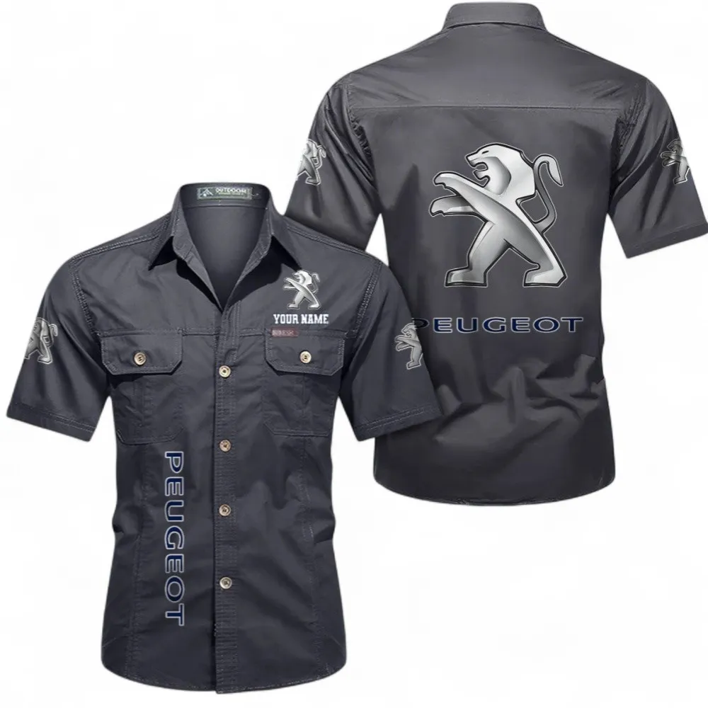 Compact Ride Short Sleeved Shirt, Button up Shirt Exclusive Logo For Car Owners, Custom Name CAR392072125802-Gray