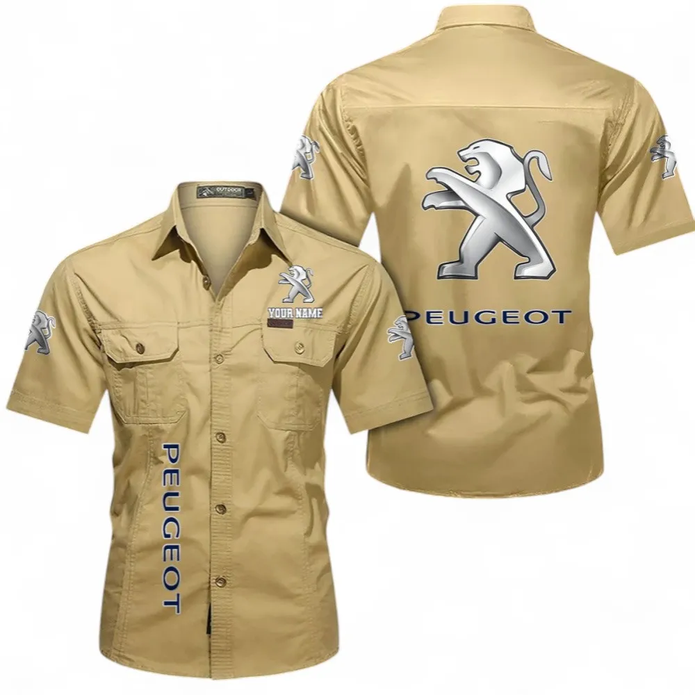 Compact Ride Short Sleeved Shirt, Button up Shirt Exclusive Logo For Car Owners, Custom Name CAR392072125802-Khaki