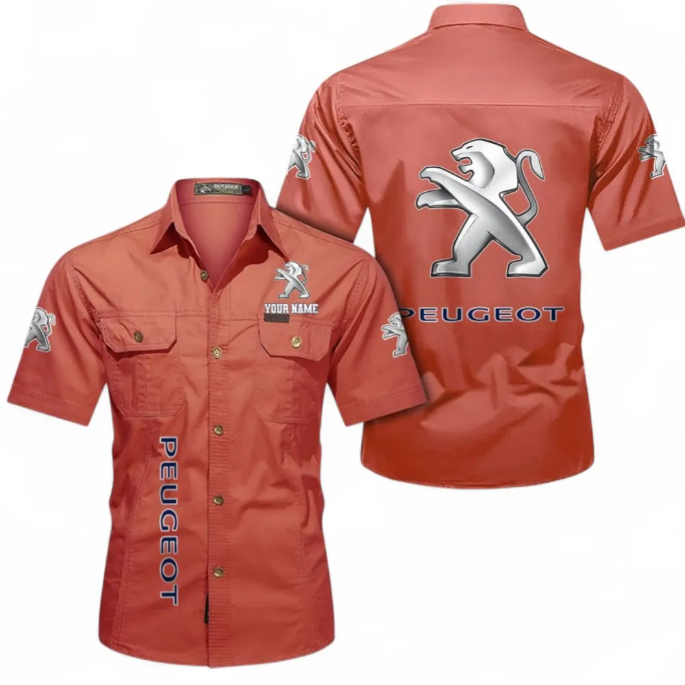 Compact Ride Short Sleeved Shirt, Button up Shirt Exclusive Logo For Car Owners, Custom Name CAR392072125802-Red