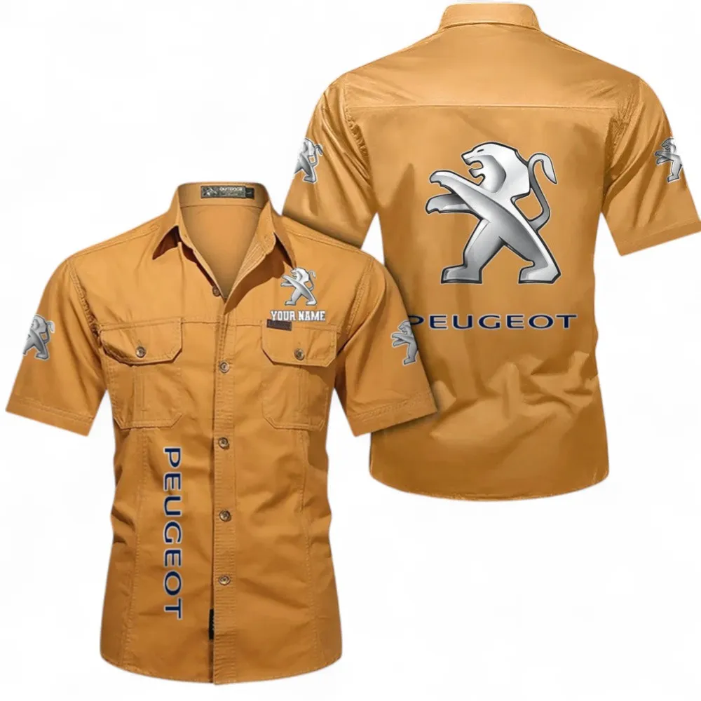 Compact Ride Short Sleeved Shirt, Button up Shirt Exclusive Logo For Car Owners, Custom Name CAR392072125802-Turmeric